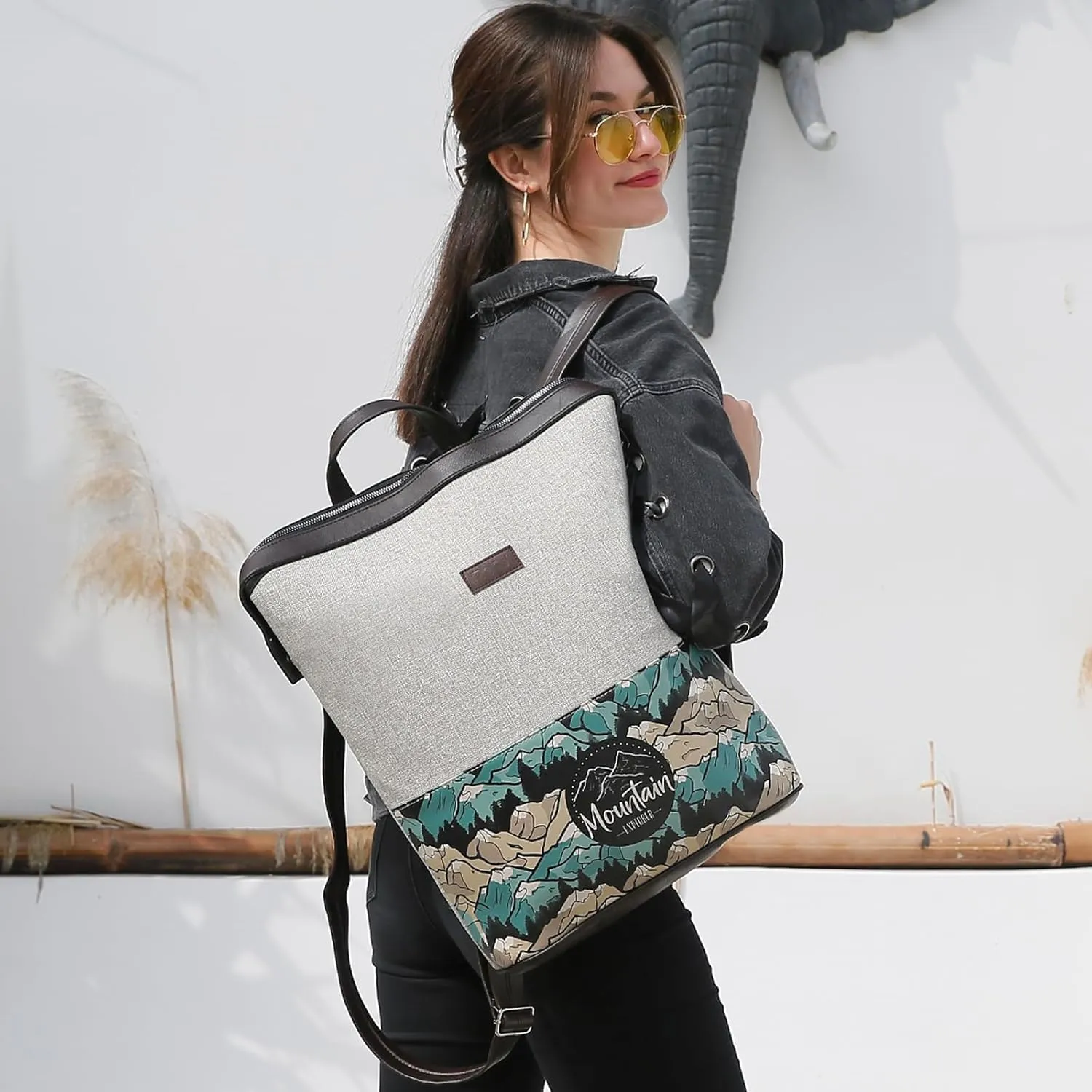 Slim Backpack for Women - Unique Design and Vegan Leather Laptop Work Travel Backpacks, Mountain Explorer