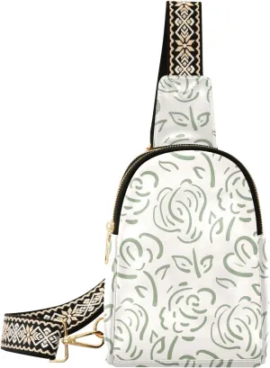 Sling Bag Leather Crossbody Bags Sage Art Outline Waist Packs Fanny Pack Chest Bag Travel Purse for Women Traveling Daily Shopping