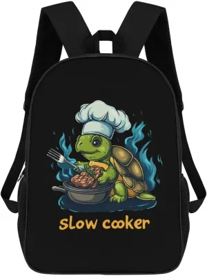 Slow Cooker Turtle Chef 17 Inches Travel Backpacks Funny Shoulder Bag Lightweight Daypack