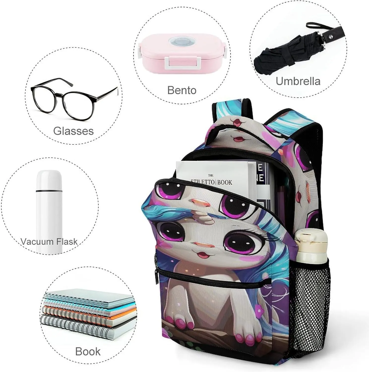 Small Backpacks Personalized A Small Animal with Horns Printing Travel Bag Lightweight Travel Backpack For Women Men