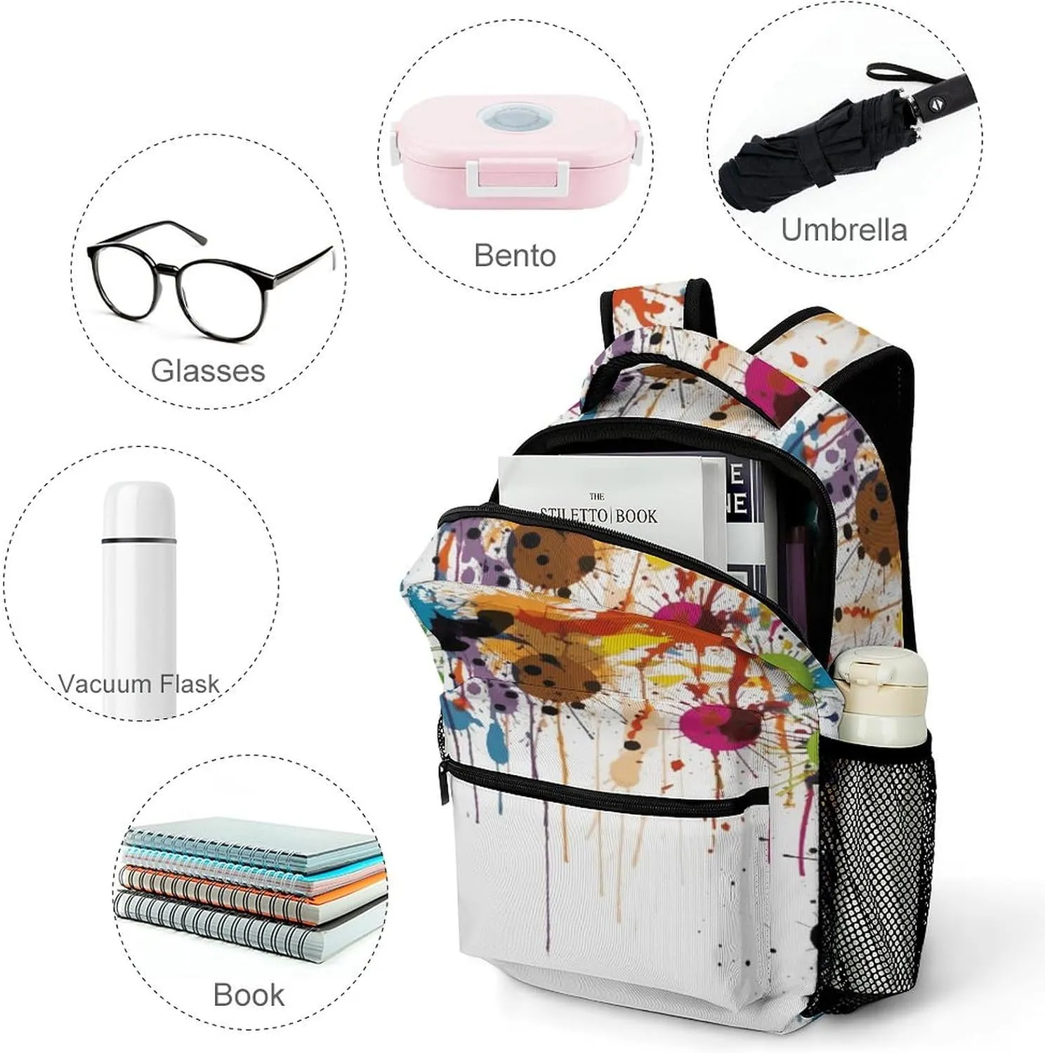Small Backpacks Personalized Abstract Paint Splashes Printing Travel Bag Lightweight Travel Backpack For Women Men
