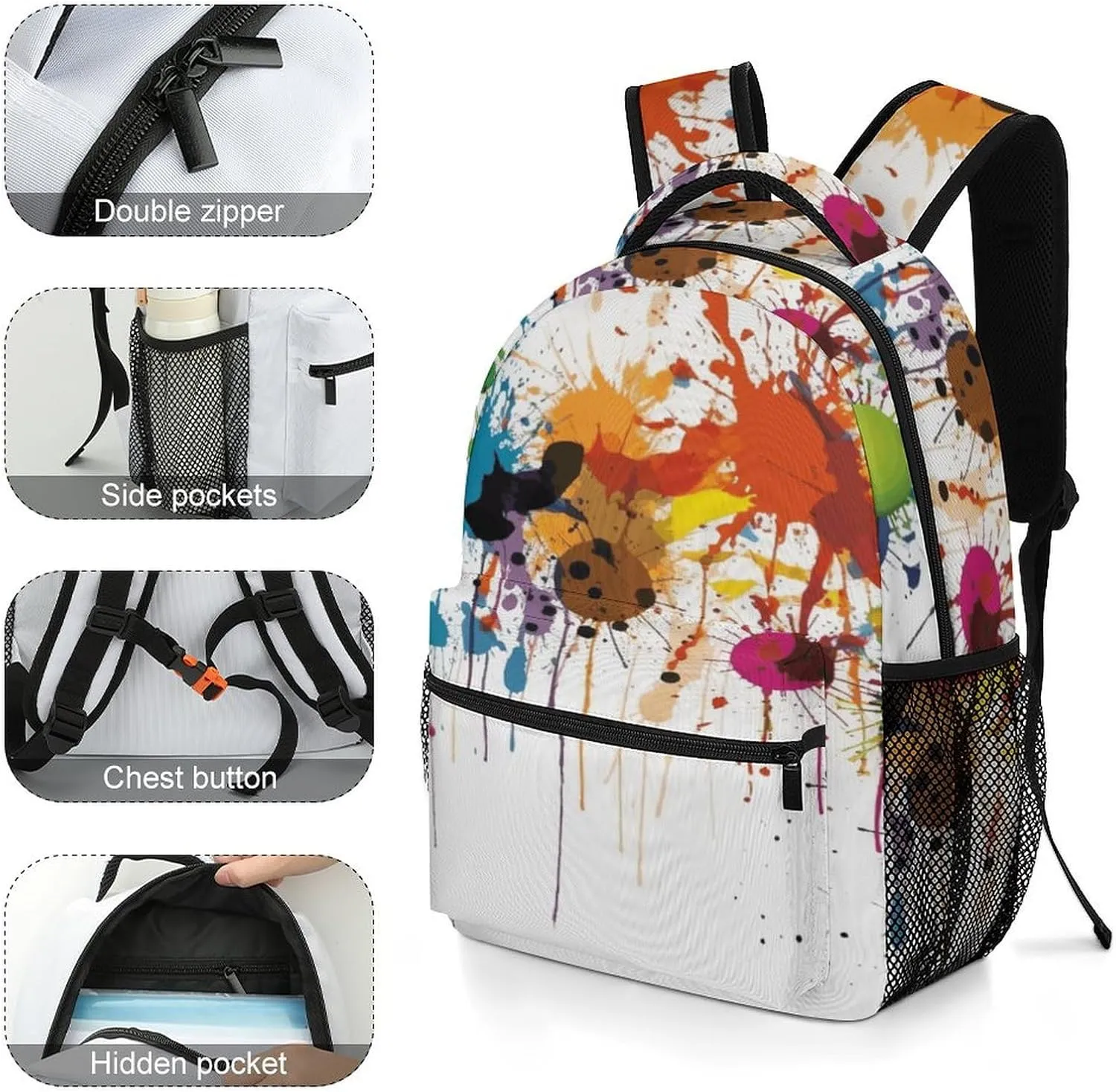 Small Backpacks Personalized Abstract Paint Splashes Printing Travel Bag Lightweight Travel Backpack For Women Men