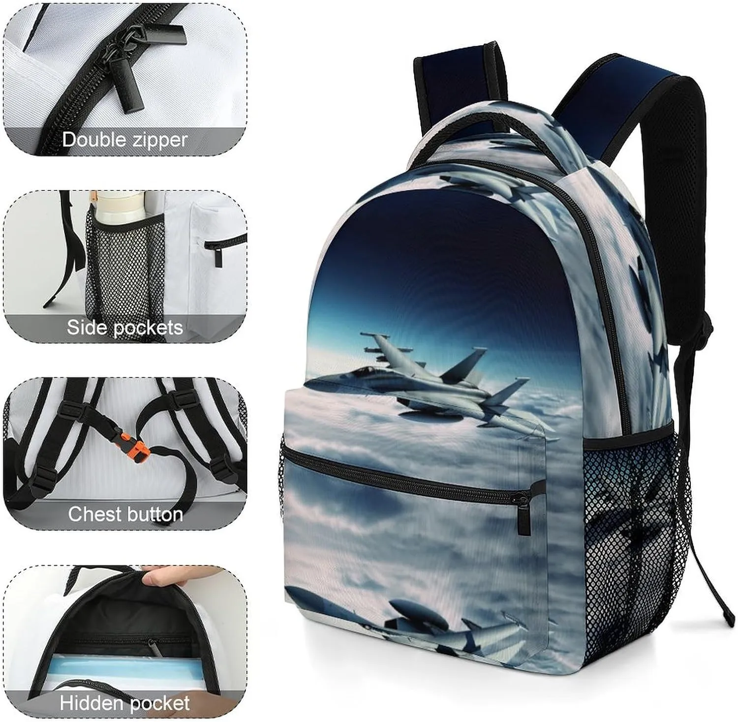 Small Backpacks Personalized Aircraft Fighter Jets Printing Travel Bag Lightweight Travel Backpack For Women Men