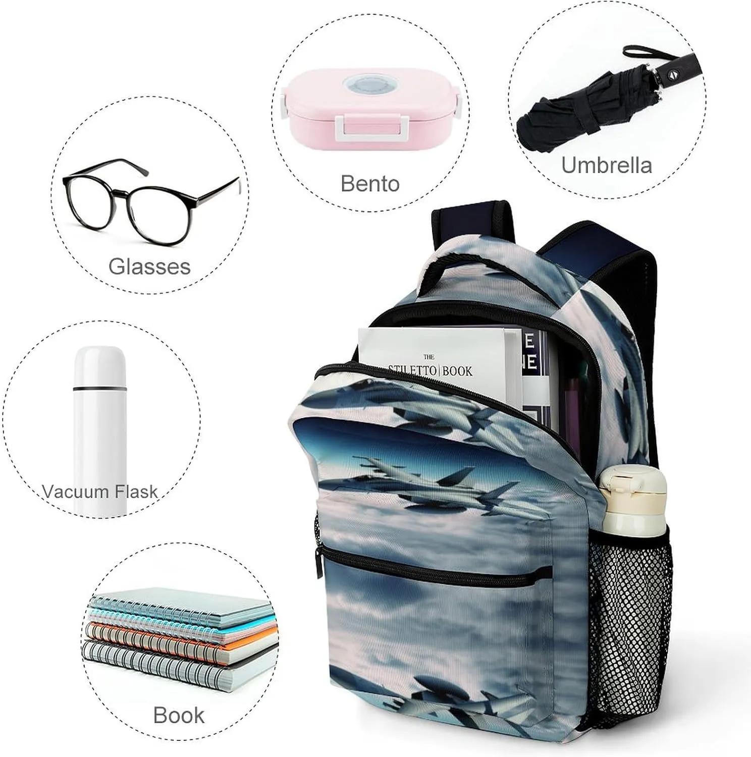 Small Backpacks Personalized Aircraft Fighter Jets Printing Travel Bag Lightweight Travel Backpack For Women Men