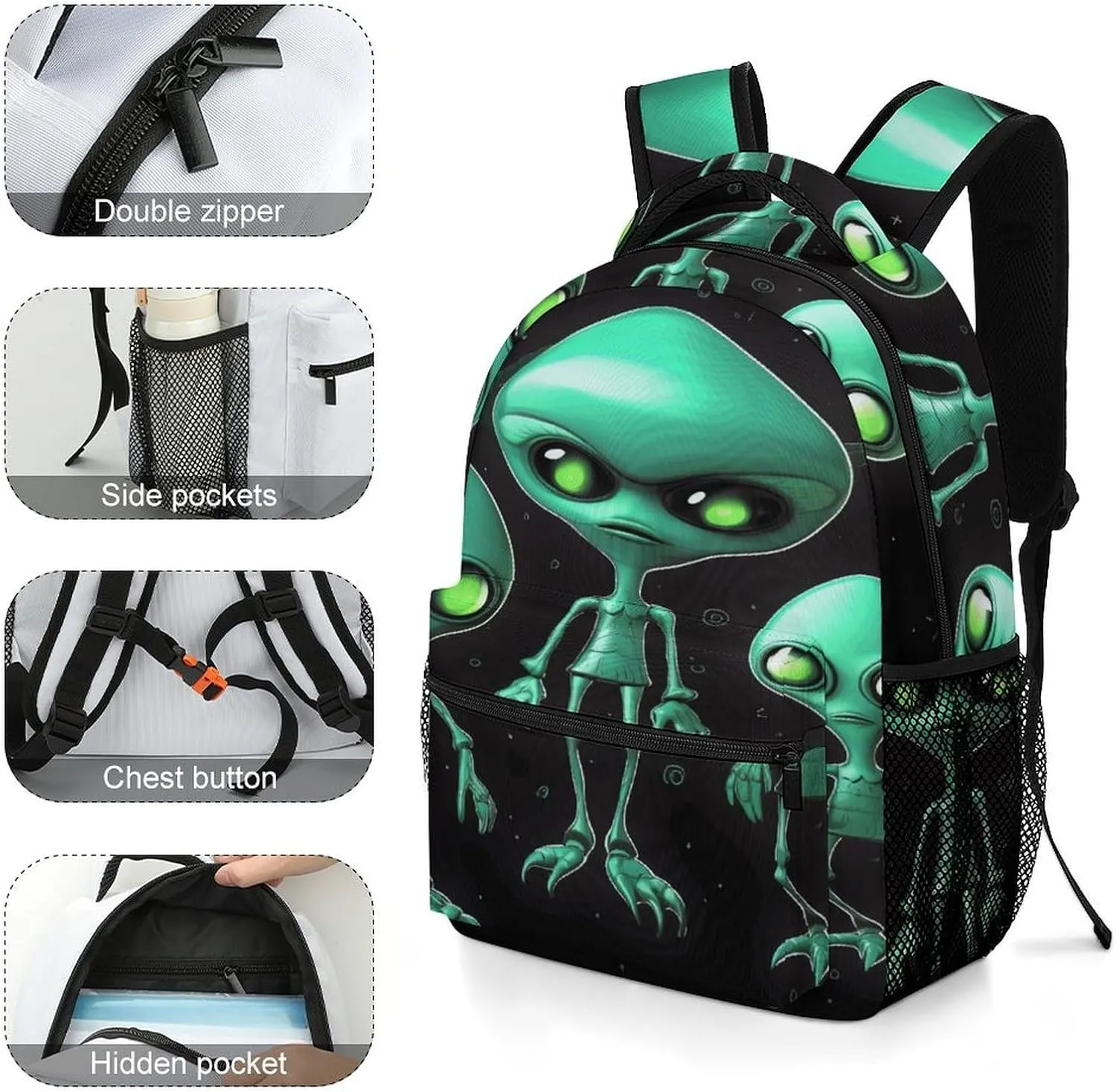 Small Backpacks Personalized Aliens Printing Travel Bag Lightweight Travel Backpack For Women Men