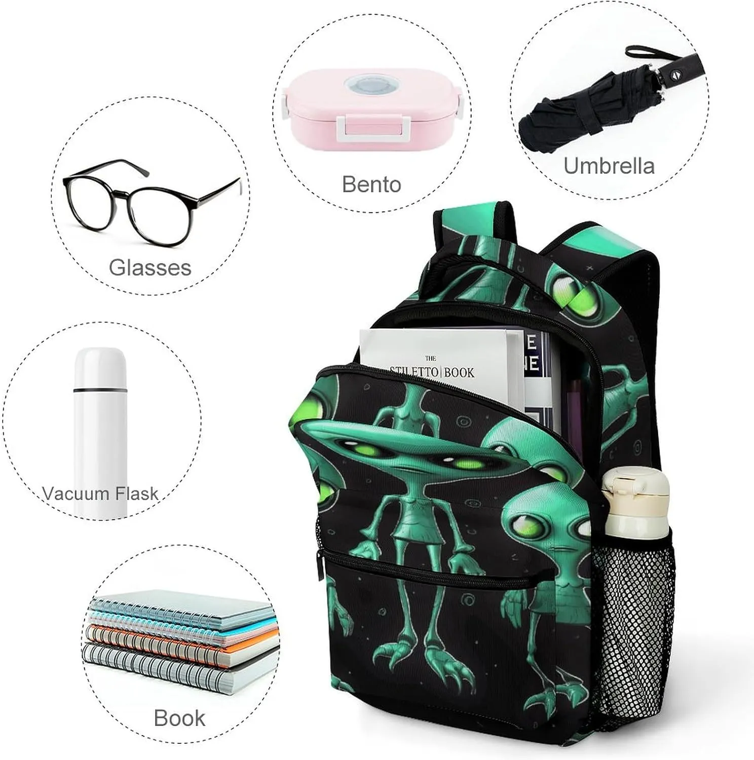Small Backpacks Personalized Aliens Printing Travel Bag Lightweight Travel Backpack For Women Men