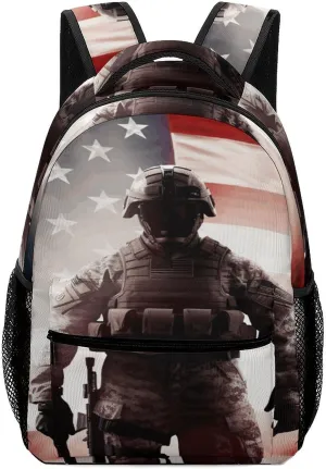 Small Backpacks Personalized American Soldier Printing Travel Bag Lightweight Travel Backpack For Women Men