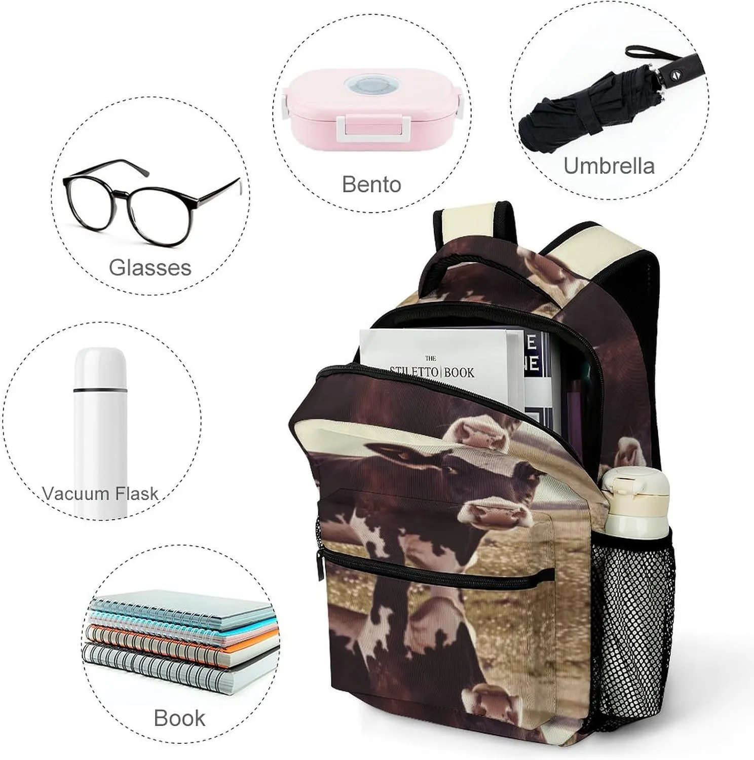 Small Backpacks Personalized Animal Cow Printing Travel Bag Lightweight Travel Backpack For Women Men