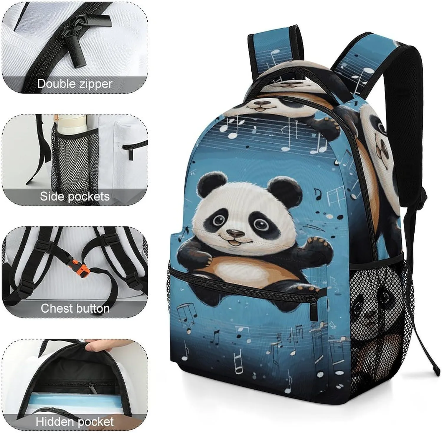 Small Backpacks Personalized Animal Dancing on Musical Notes Printing Travel Bag Lightweight Travel Backpack For Women Men