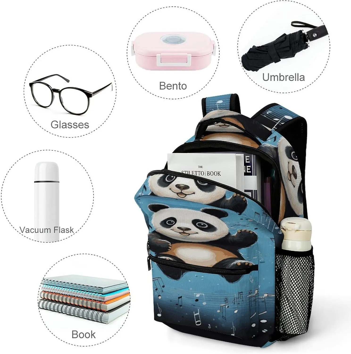 Small Backpacks Personalized Animal Dancing on Musical Notes Printing Travel Bag Lightweight Travel Backpack For Women Men
