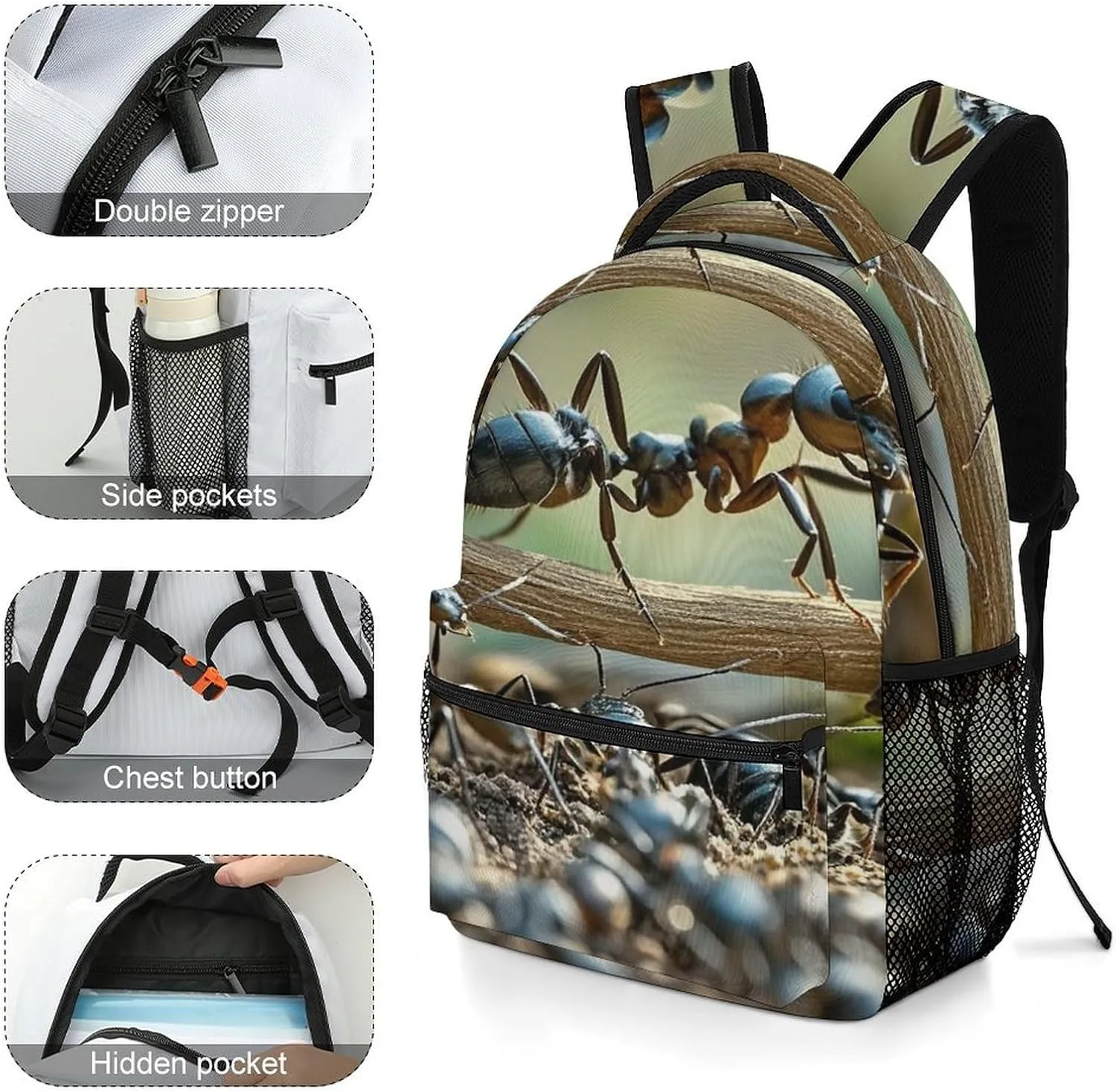 Small Backpacks Personalized Ant Bridge Printing Travel Bag Lightweight Travel Backpack For Women Men
