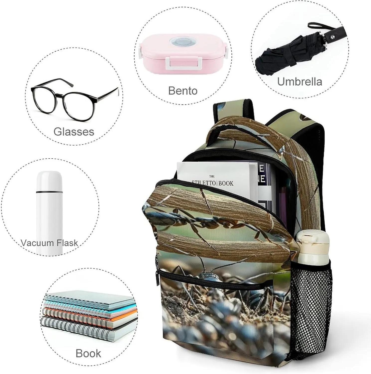 Small Backpacks Personalized Ant Bridge Printing Travel Bag Lightweight Travel Backpack For Women Men