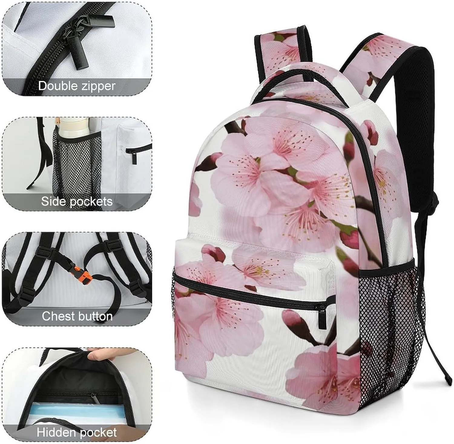 Small Backpacks Personalized Beautiful Cherry Blossoms Printing Travel Bag Lightweight Travel Backpack For Women Men