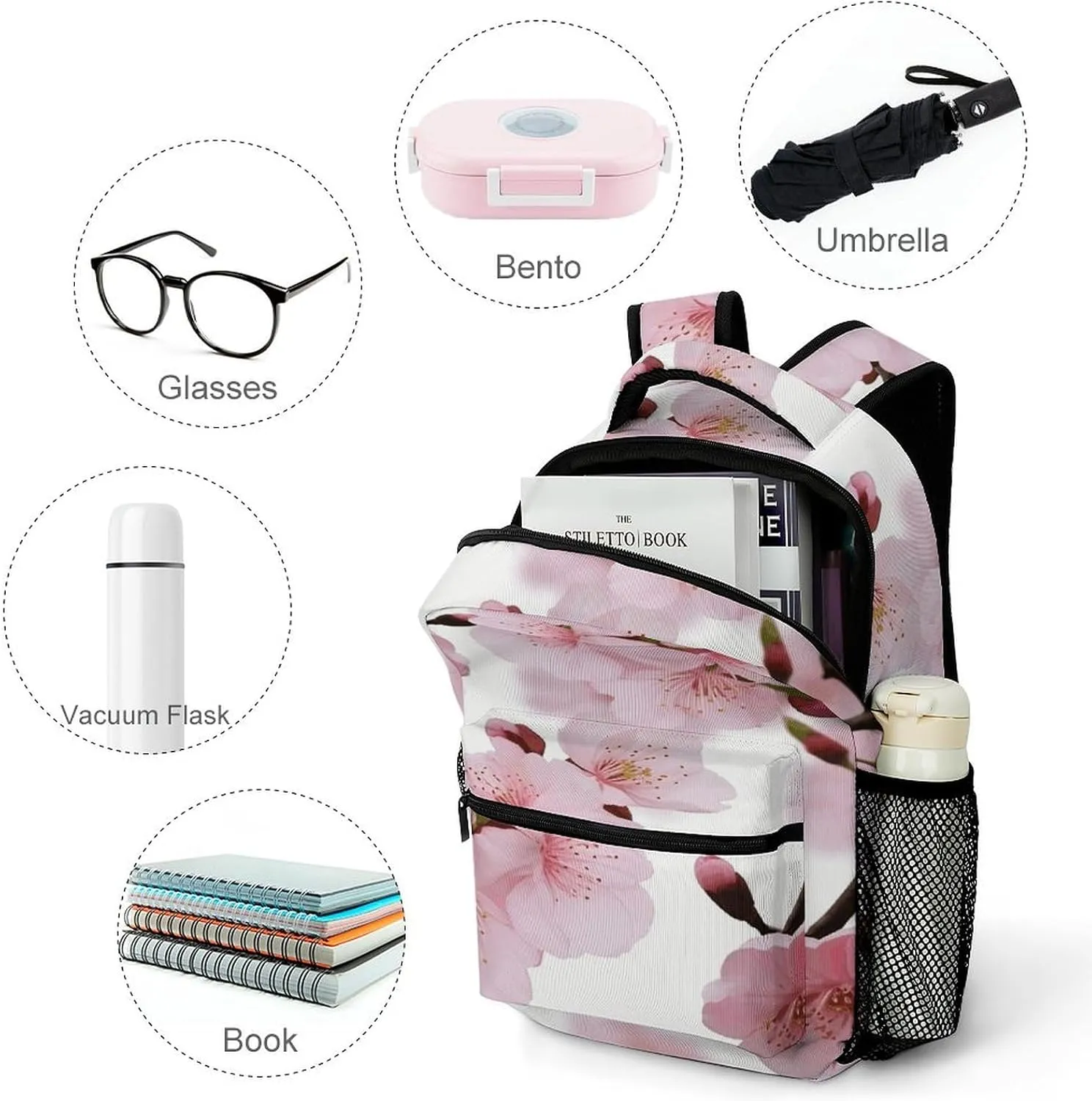 Small Backpacks Personalized Beautiful Cherry Blossoms Printing Travel Bag Lightweight Travel Backpack For Women Men
