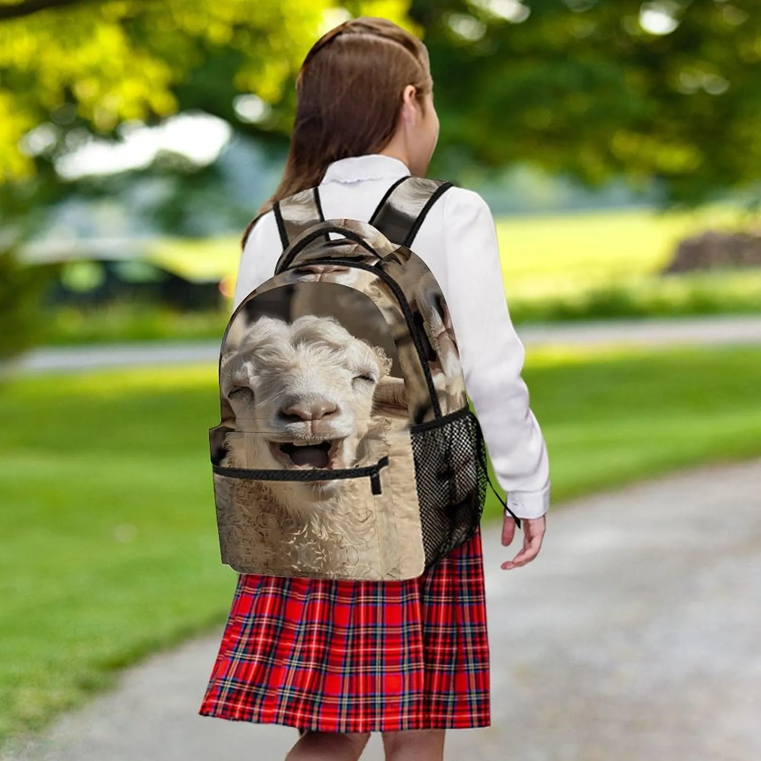 Small Backpacks Personalized Beige Goat Face Printing Travel Bag Lightweight Travel Backpack For Women Men