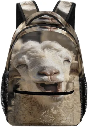 Small Backpacks Personalized Beige Goat Face Printing Travel Bag Lightweight Travel Backpack For Women Men