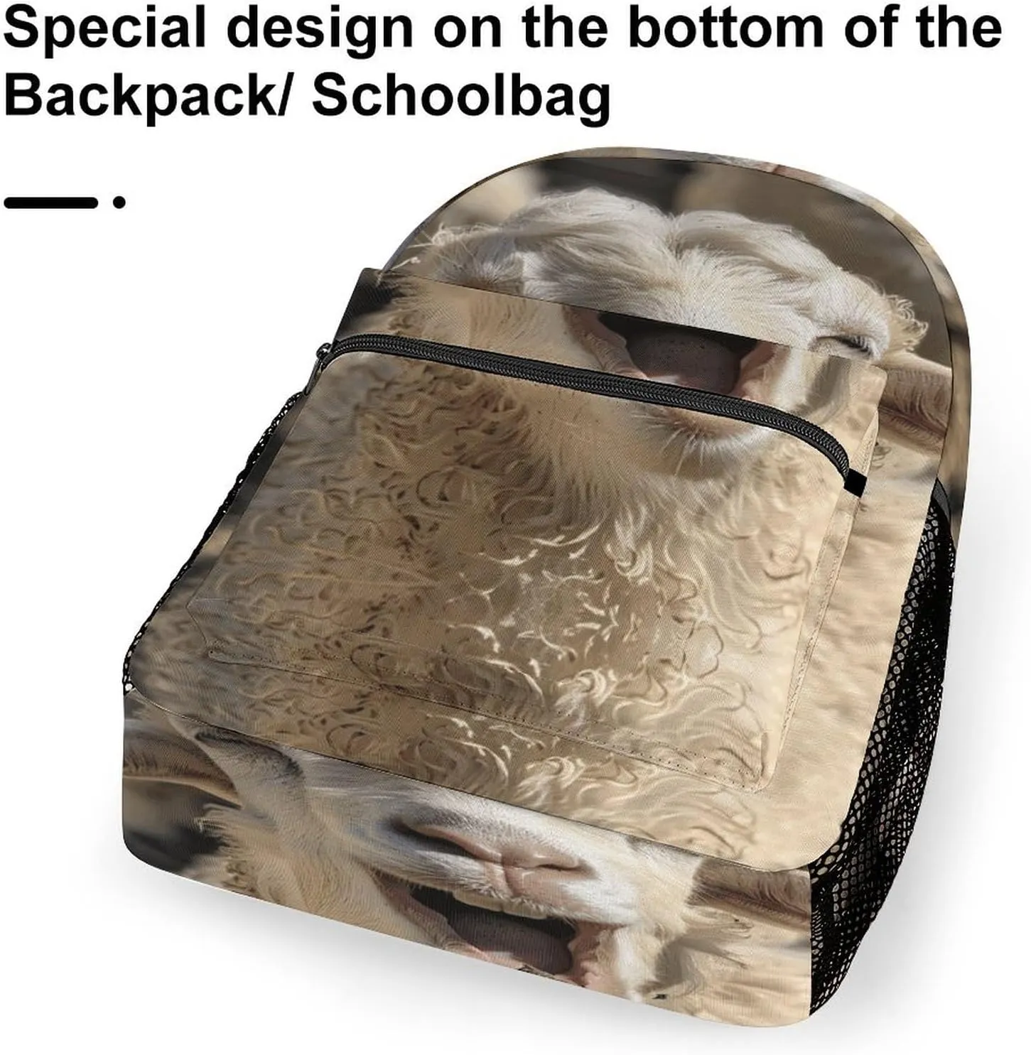 Small Backpacks Personalized Beige Goat Face Printing Travel Bag Lightweight Travel Backpack For Women Men