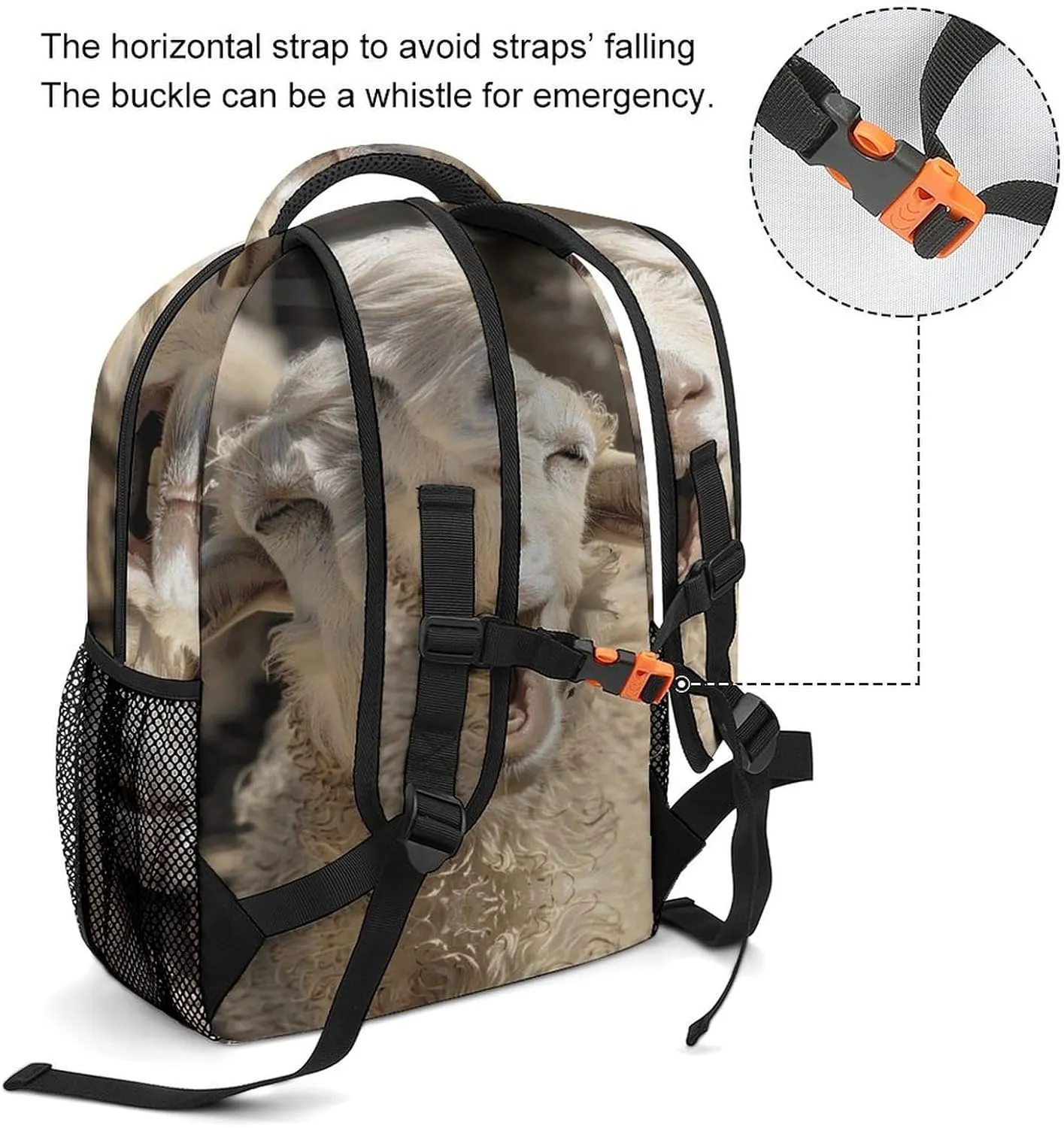 Small Backpacks Personalized Beige Goat Face Printing Travel Bag Lightweight Travel Backpack For Women Men
