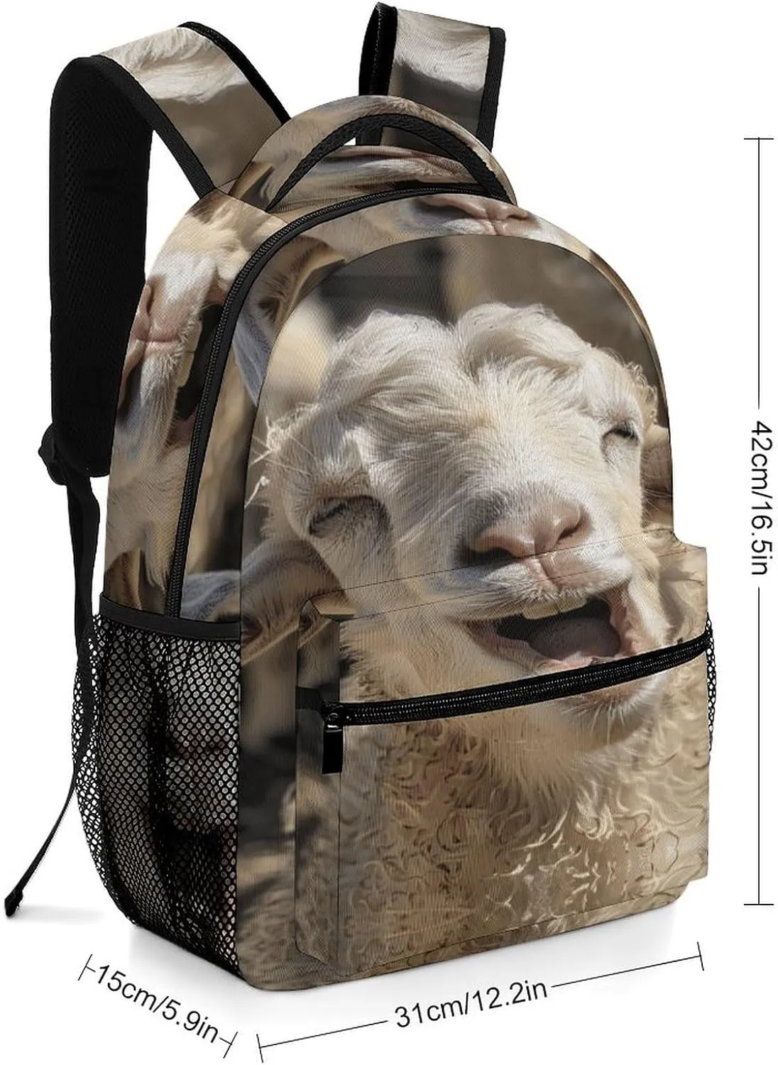 Small Backpacks Personalized Beige Goat Face Printing Travel Bag Lightweight Travel Backpack For Women Men