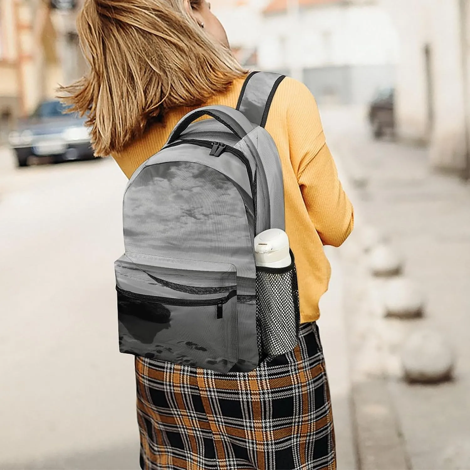 Small Backpacks Personalized Black And White Beach Printing Travel Bag Lightweight Travel Backpack For Women Men