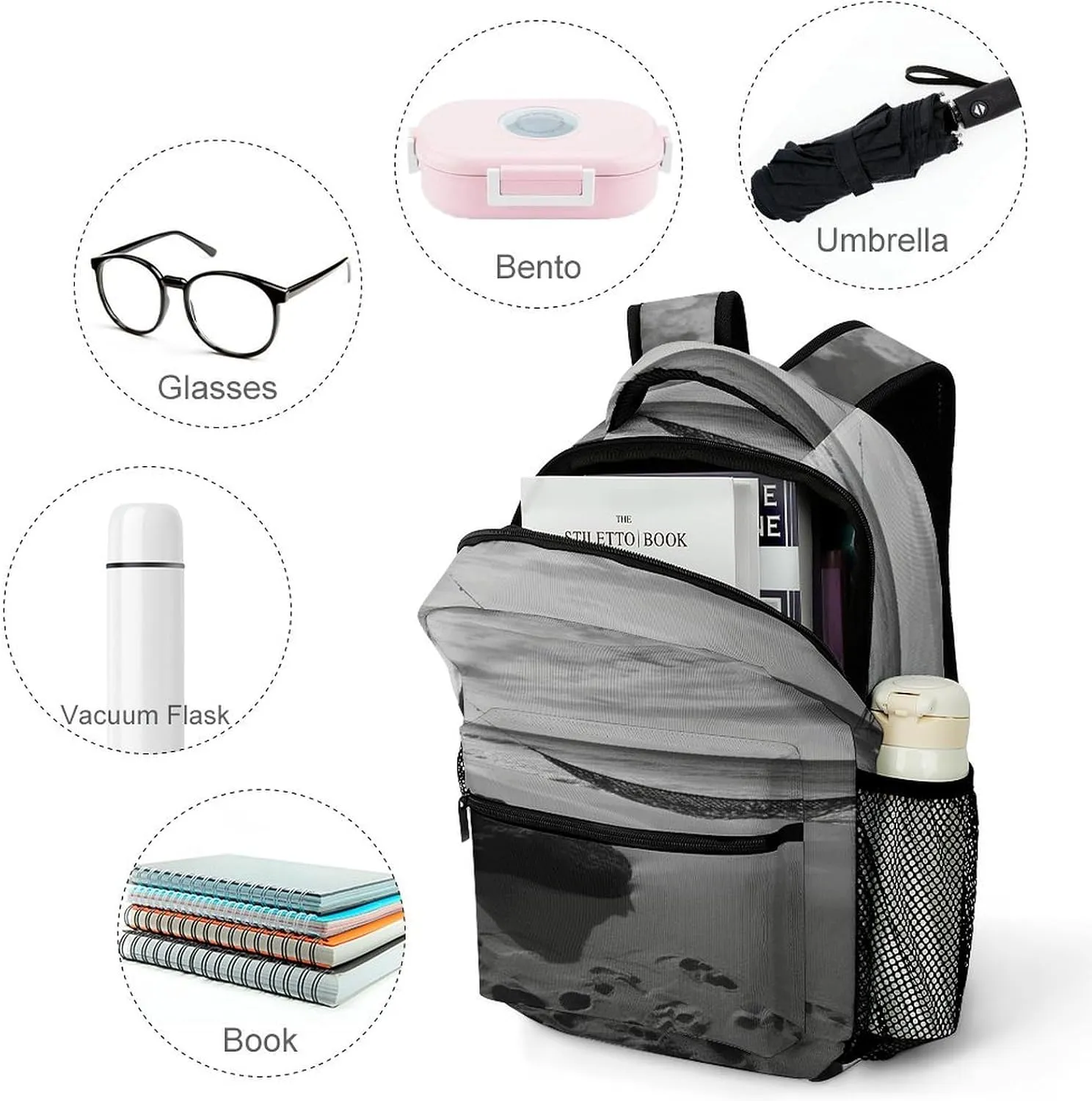 Small Backpacks Personalized Black And White Beach Printing Travel Bag Lightweight Travel Backpack For Women Men