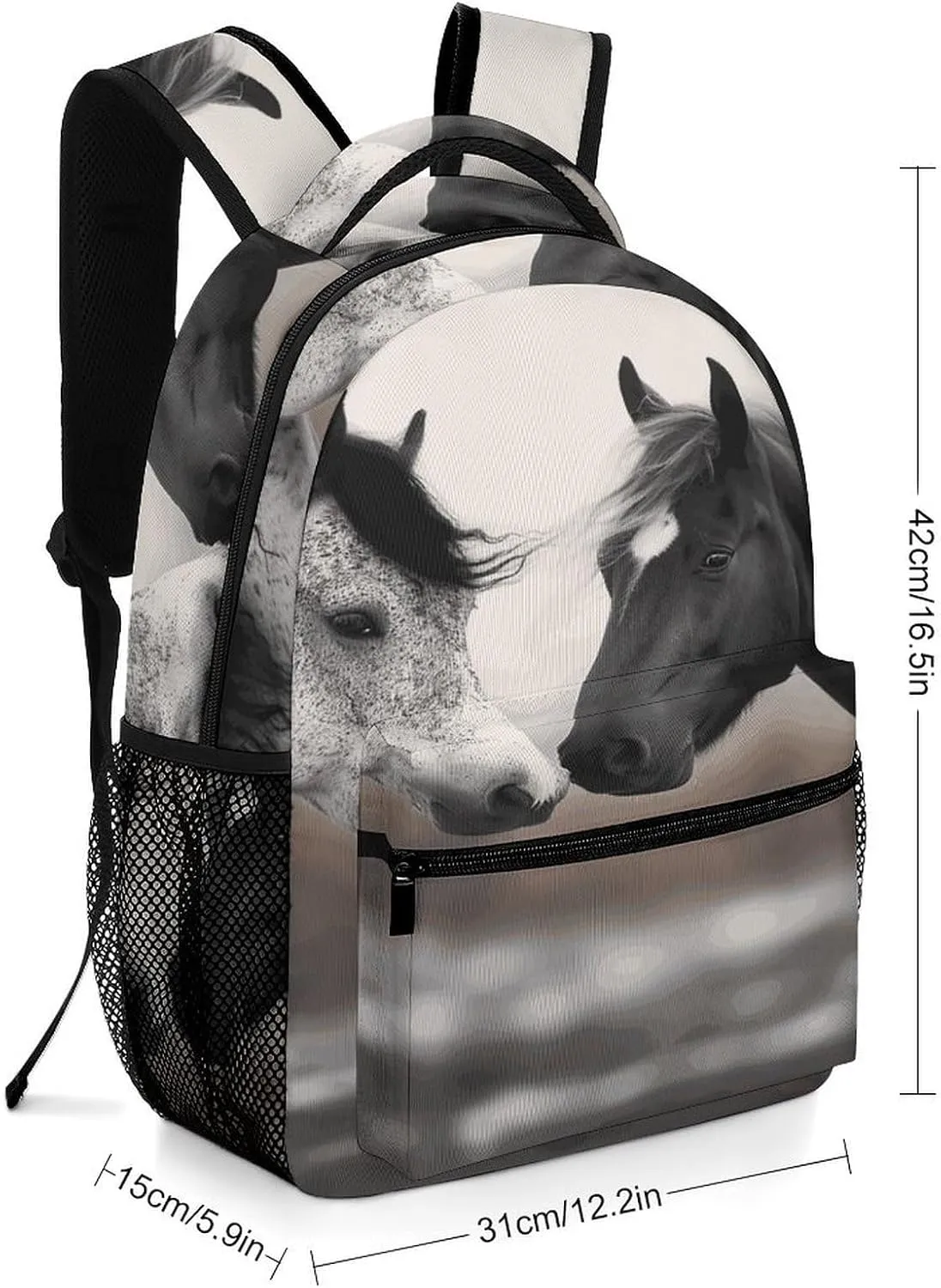 Small Backpacks Personalized Black And White Horses Printing Travel Bag Lightweight Travel Backpack For Women Men