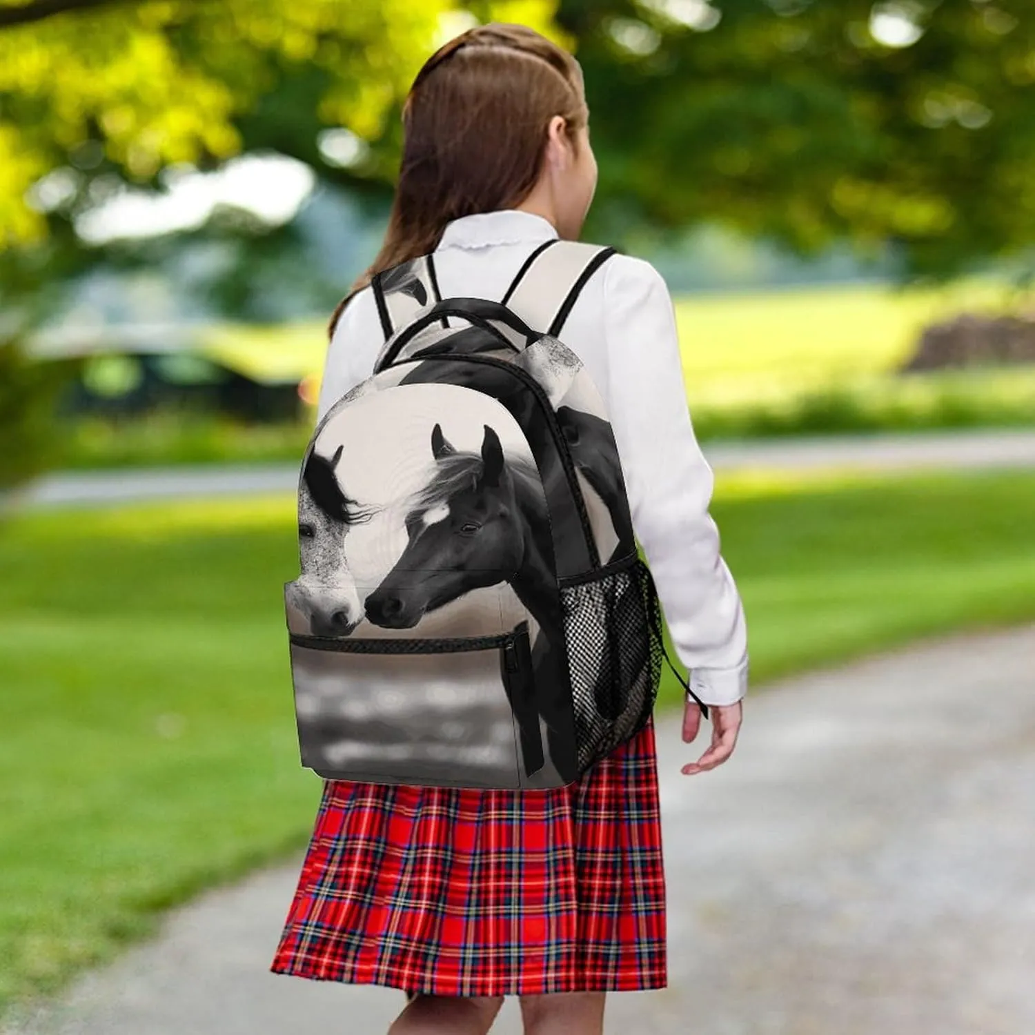 Small Backpacks Personalized Black And White Horses Printing Travel Bag Lightweight Travel Backpack For Women Men