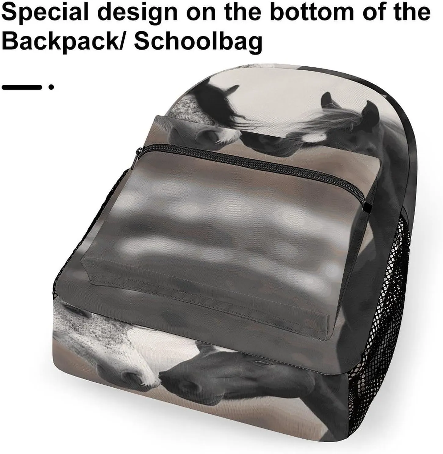 Small Backpacks Personalized Black And White Horses Printing Travel Bag Lightweight Travel Backpack For Women Men