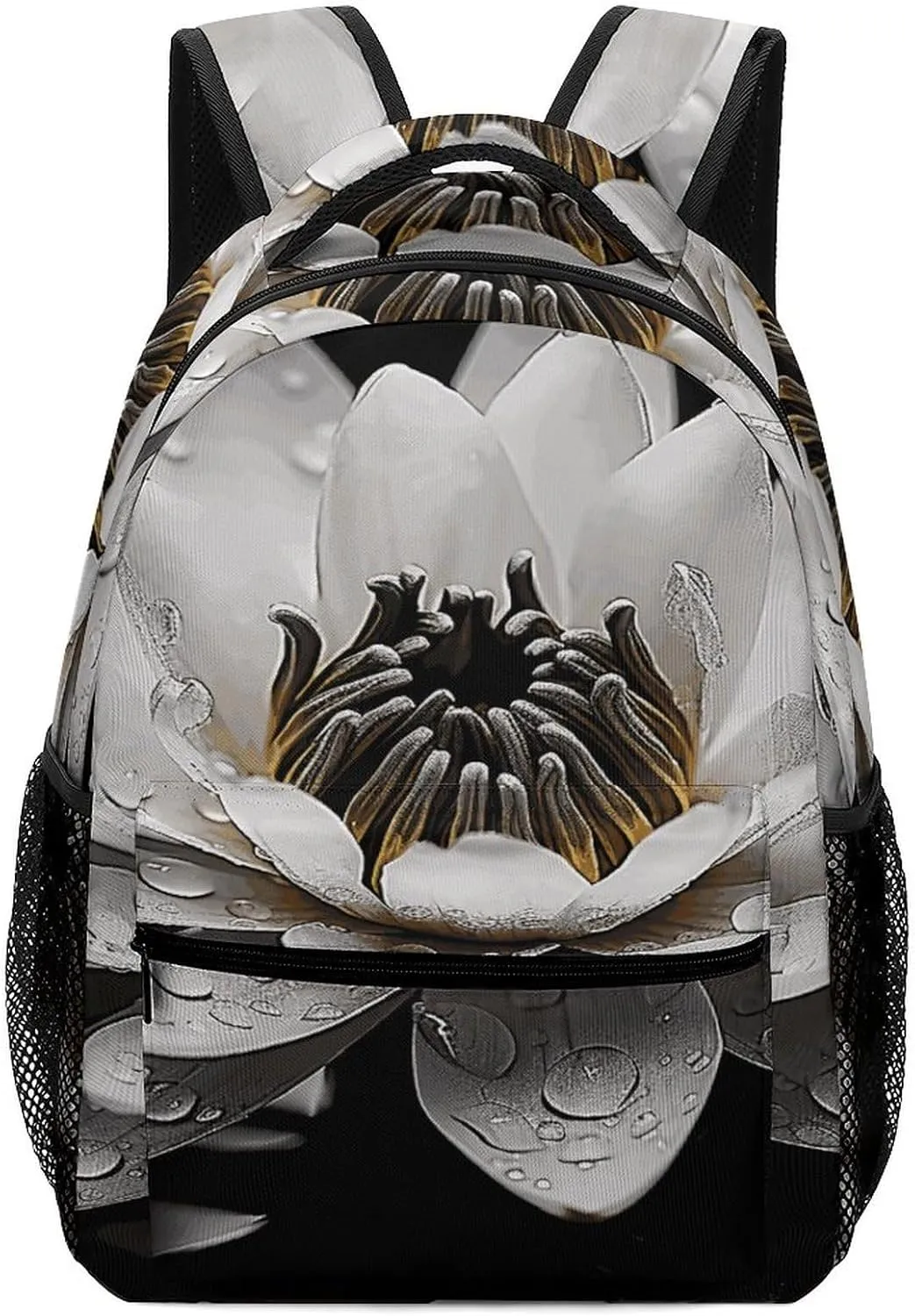 Small Backpacks Personalized Black And White Water Lily Printing Travel Bag Lightweight Travel Backpack For Women Men