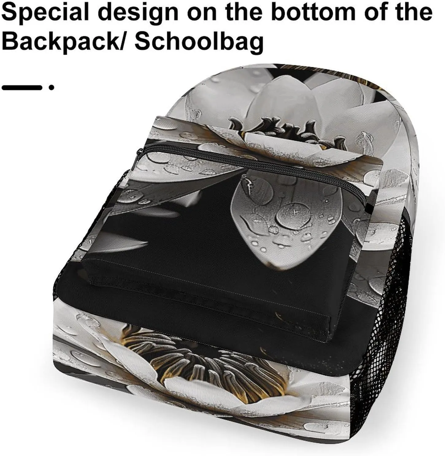 Small Backpacks Personalized Black And White Water Lily Printing Travel Bag Lightweight Travel Backpack For Women Men