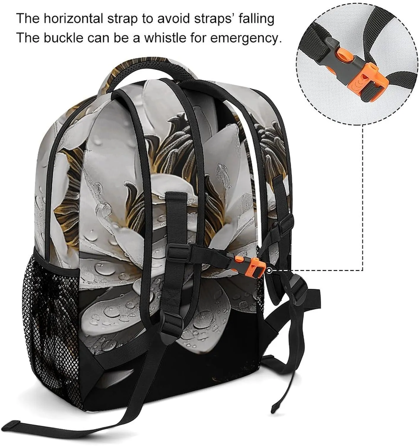 Small Backpacks Personalized Black And White Water Lily Printing Travel Bag Lightweight Travel Backpack For Women Men
