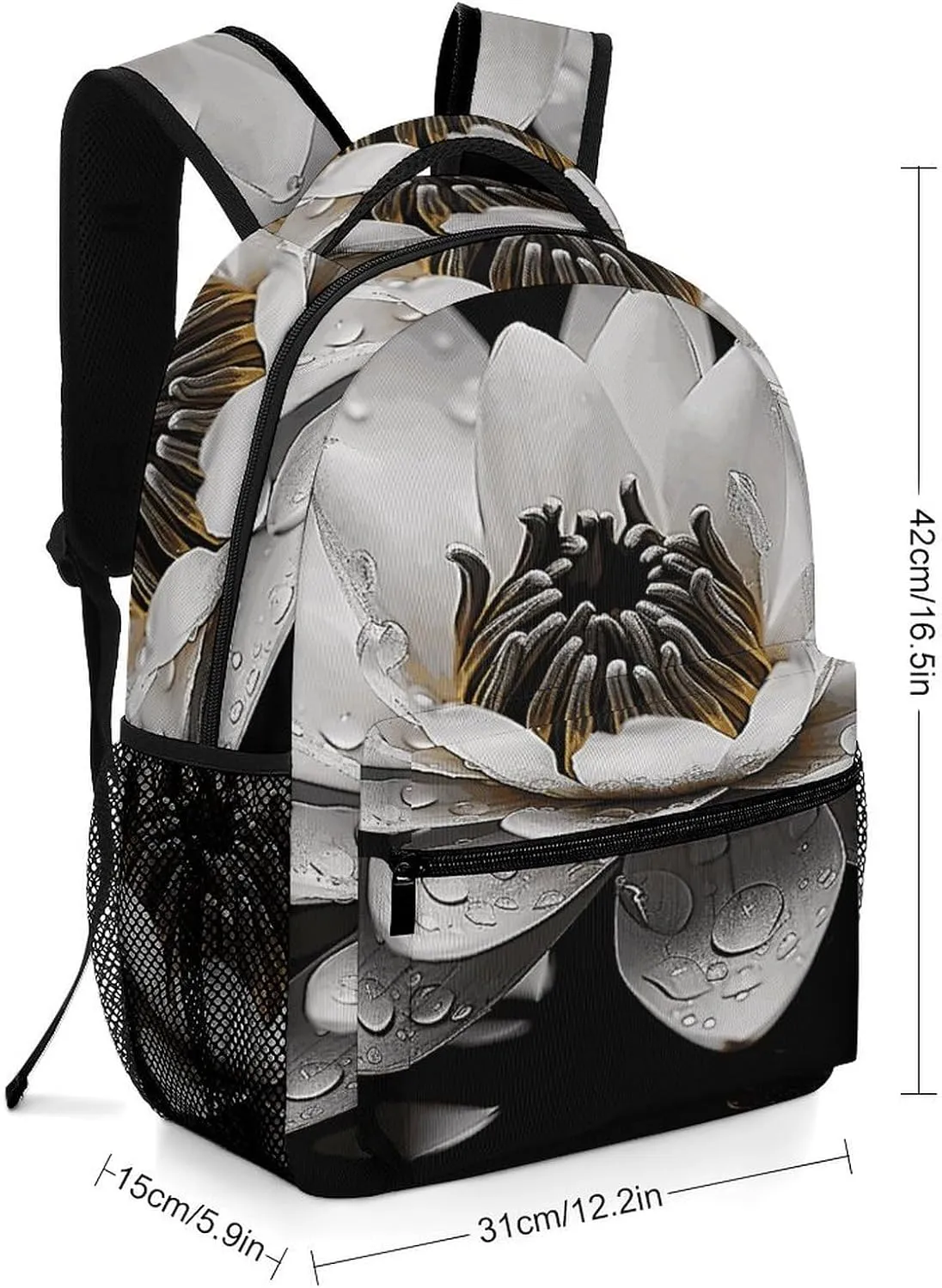 Small Backpacks Personalized Black And White Water Lily Printing Travel Bag Lightweight Travel Backpack For Women Men