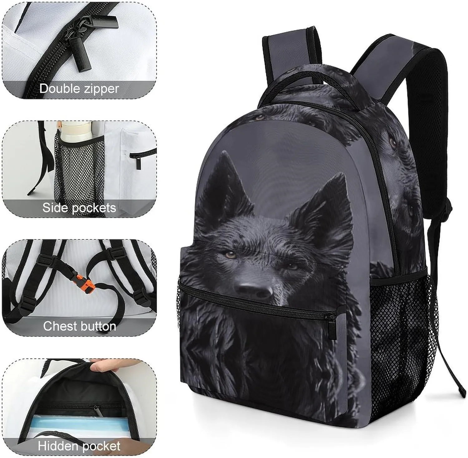 Small Backpacks Personalized Black German Shepherd Printing Travel Bag Lightweight Travel Backpack For Women Men