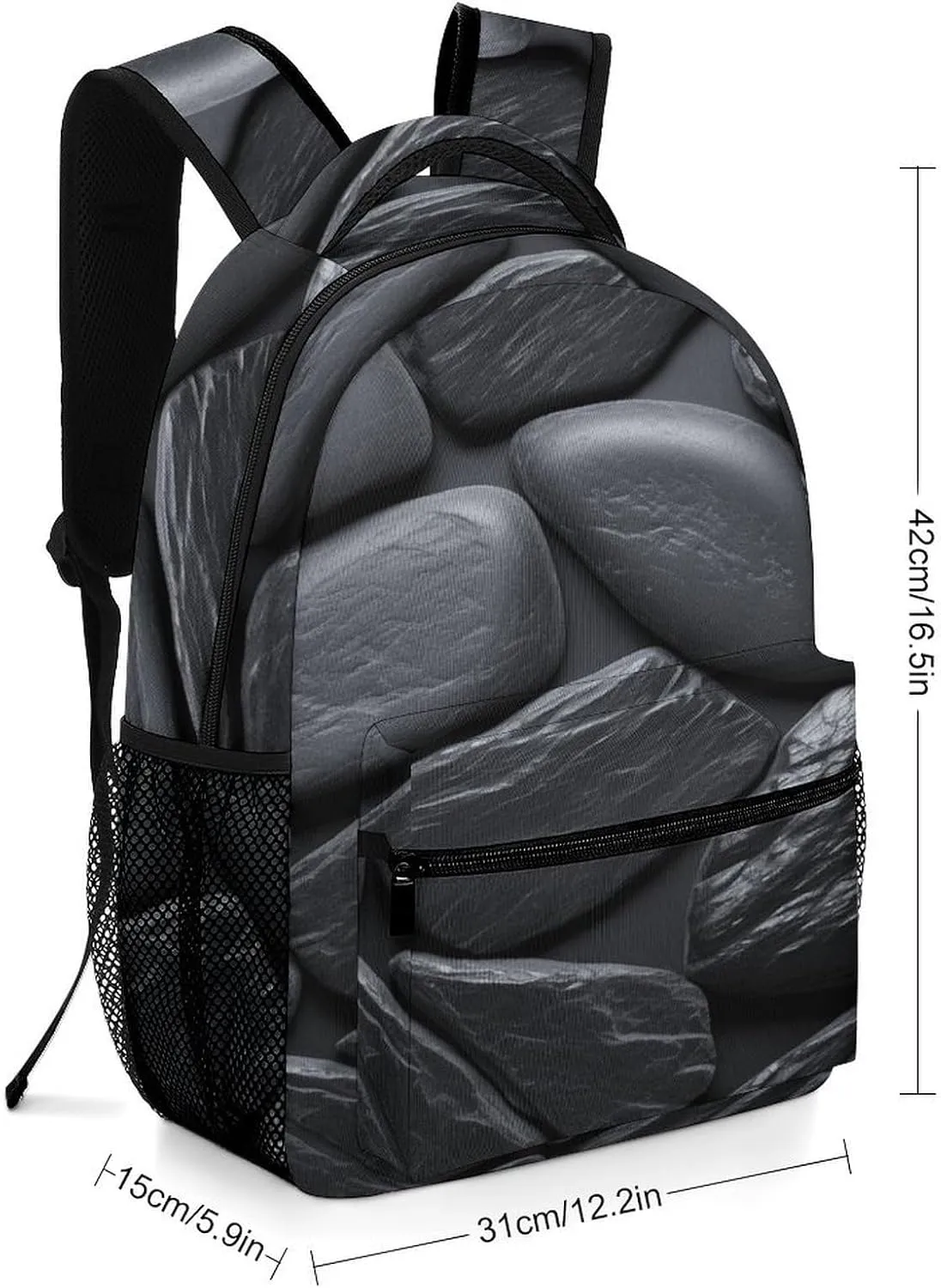 Small Backpacks Personalized Black Stone Printing Travel Bag Lightweight Travel Backpack For Women Men