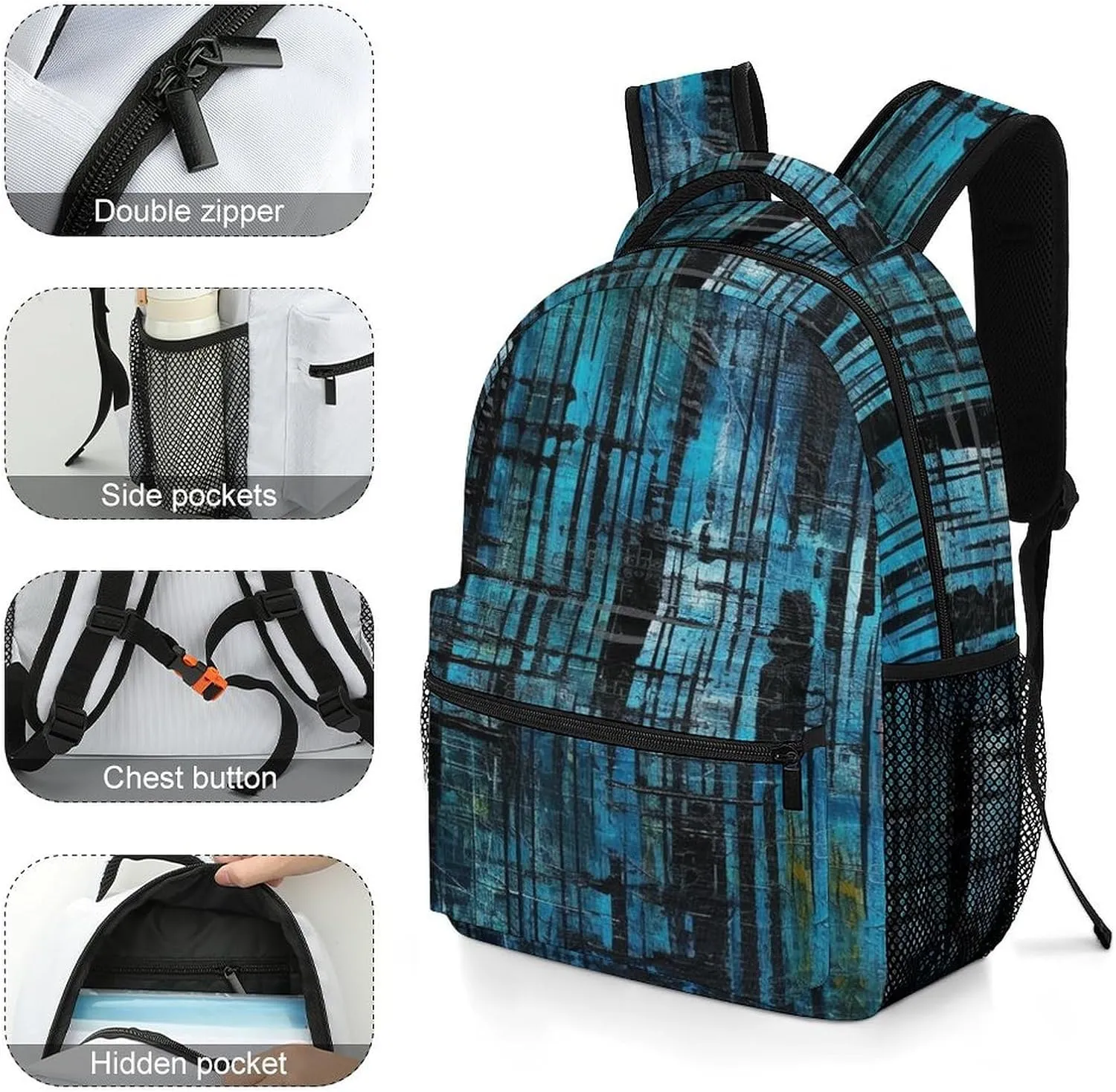 Small Backpacks Personalized Blue And Black Stripes Printing Travel Bag Lightweight Travel Backpack For Women Men
