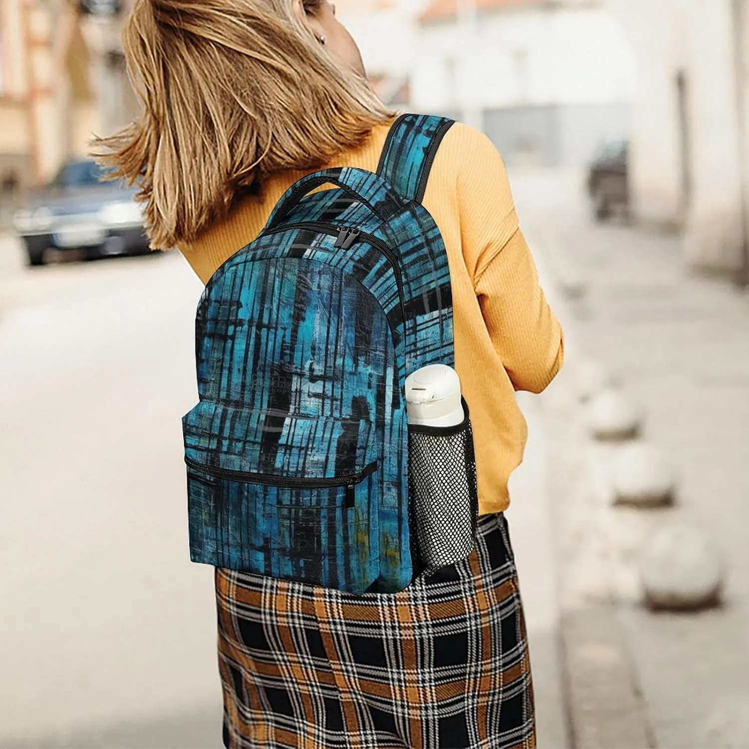 Small Backpacks Personalized Blue And Black Stripes Printing Travel Bag Lightweight Travel Backpack For Women Men