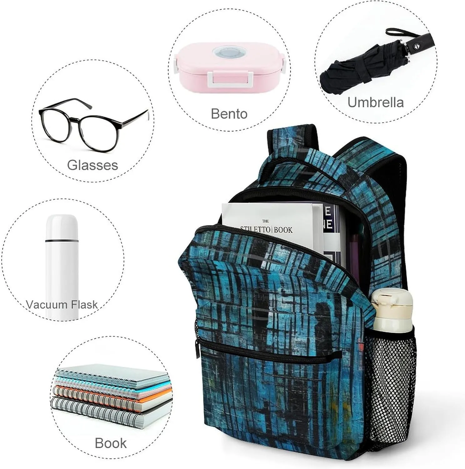 Small Backpacks Personalized Blue And Black Stripes Printing Travel Bag Lightweight Travel Backpack For Women Men