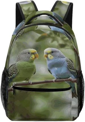 Small Backpacks Personalized Blue And Green Parakeets Printing Travel Bag Lightweight Travel Backpack For Women Men