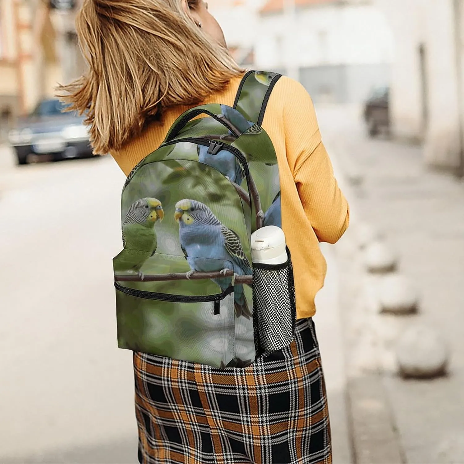 Small Backpacks Personalized Blue And Green Parakeets Printing Travel Bag Lightweight Travel Backpack For Women Men