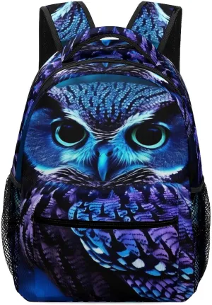 Small Backpacks Personalized Blue Owl Printing Travel Bag Lightweight Travel Backpack For Women Men