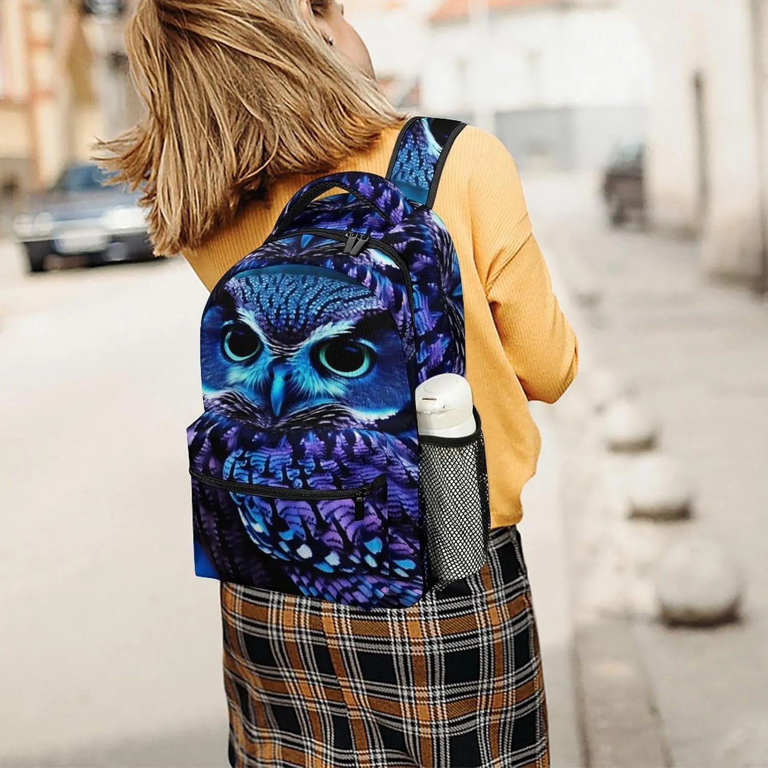 Small Backpacks Personalized Blue Owl Printing Travel Bag Lightweight Travel Backpack For Women Men