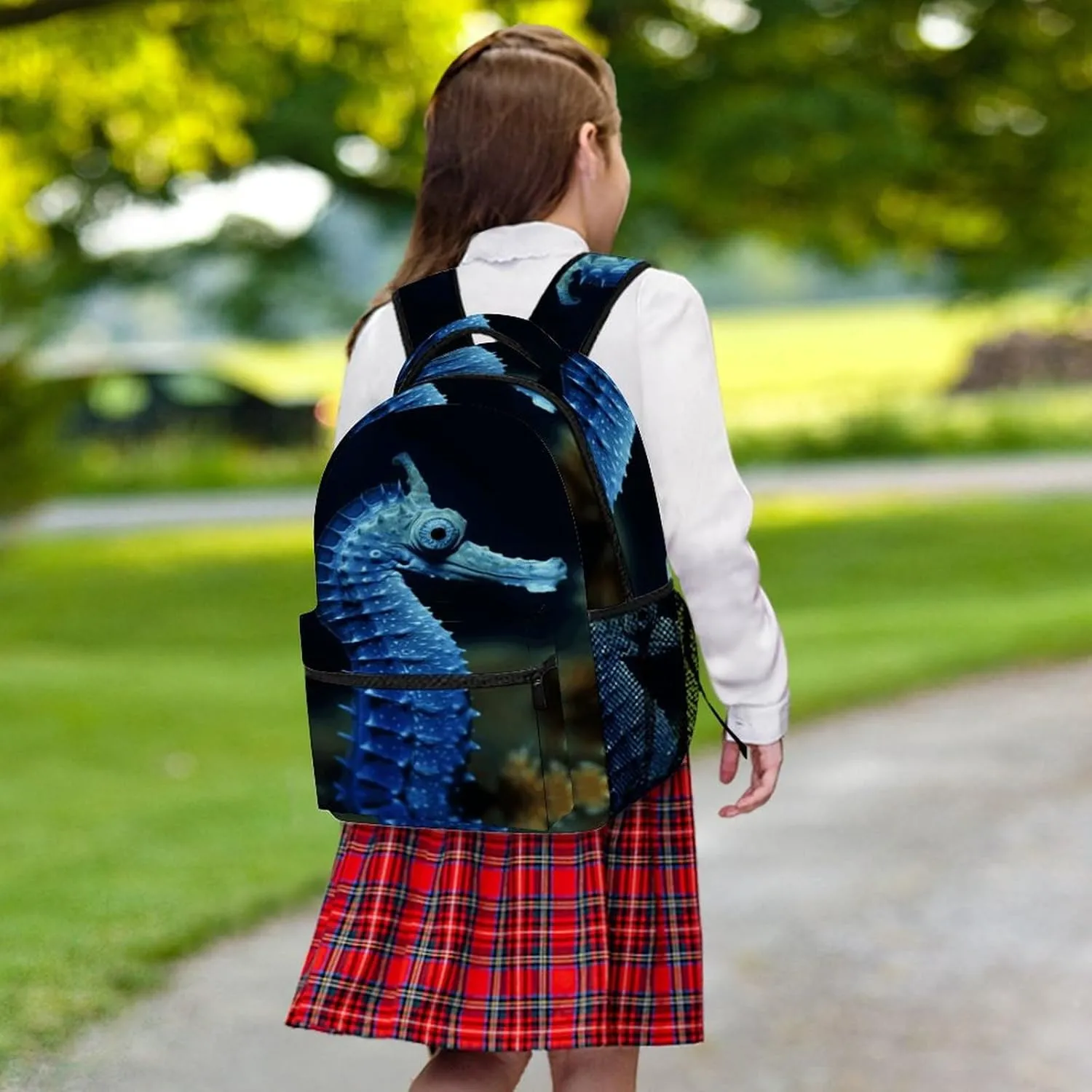 Small Backpacks Personalized Blue Seahorse Printing Travel Bag Lightweight Travel Backpack For Women Men