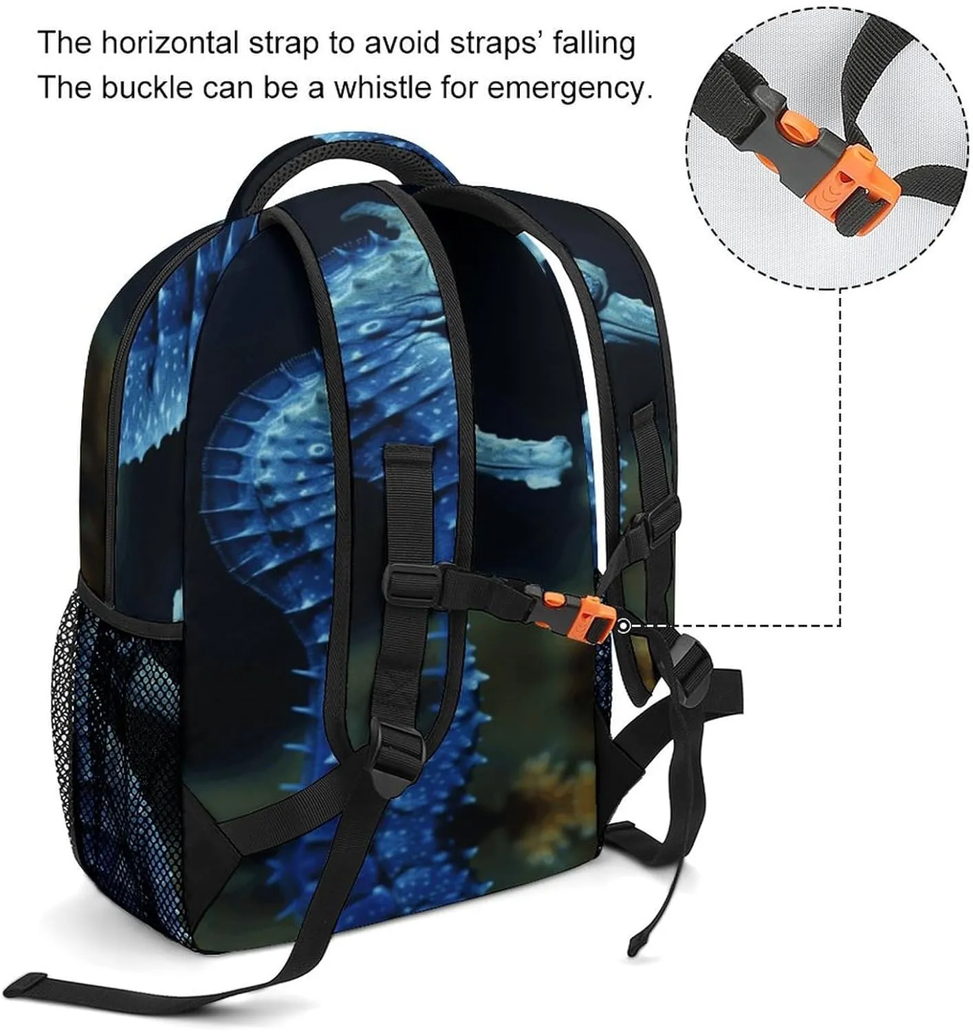 Small Backpacks Personalized Blue Seahorse Printing Travel Bag Lightweight Travel Backpack For Women Men