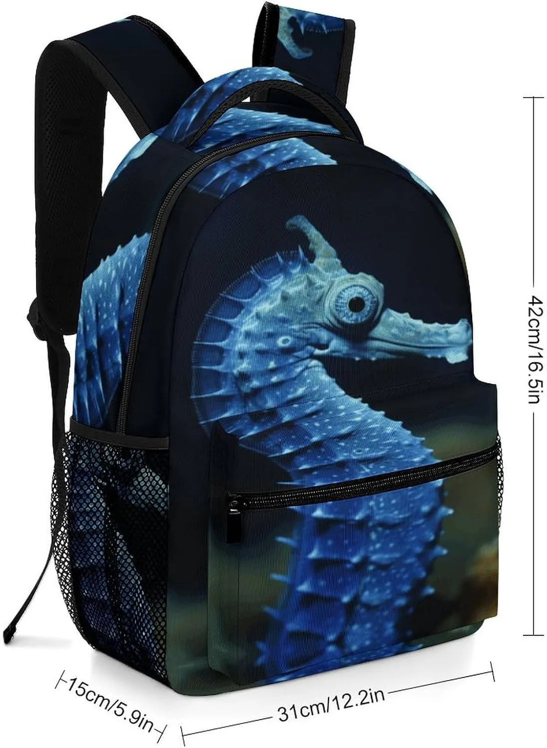Small Backpacks Personalized Blue Seahorse Printing Travel Bag Lightweight Travel Backpack For Women Men