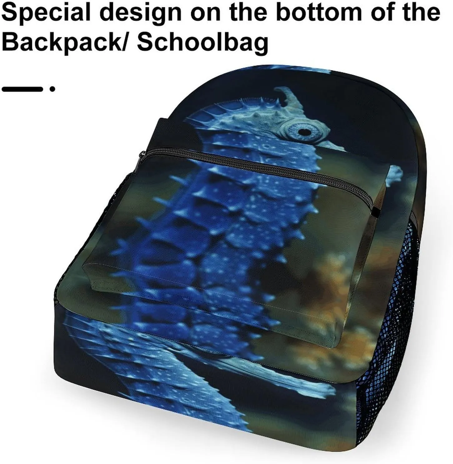 Small Backpacks Personalized Blue Seahorse Printing Travel Bag Lightweight Travel Backpack For Women Men