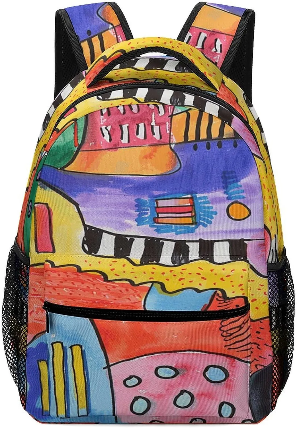 Small Backpacks Personalized Bright Colored Curves Printing Travel Bag Lightweight Travel Backpack For Women Men