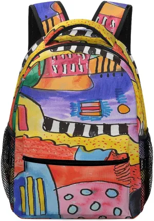 Small Backpacks Personalized Bright Colored Curves Printing Travel Bag Lightweight Travel Backpack For Women Men