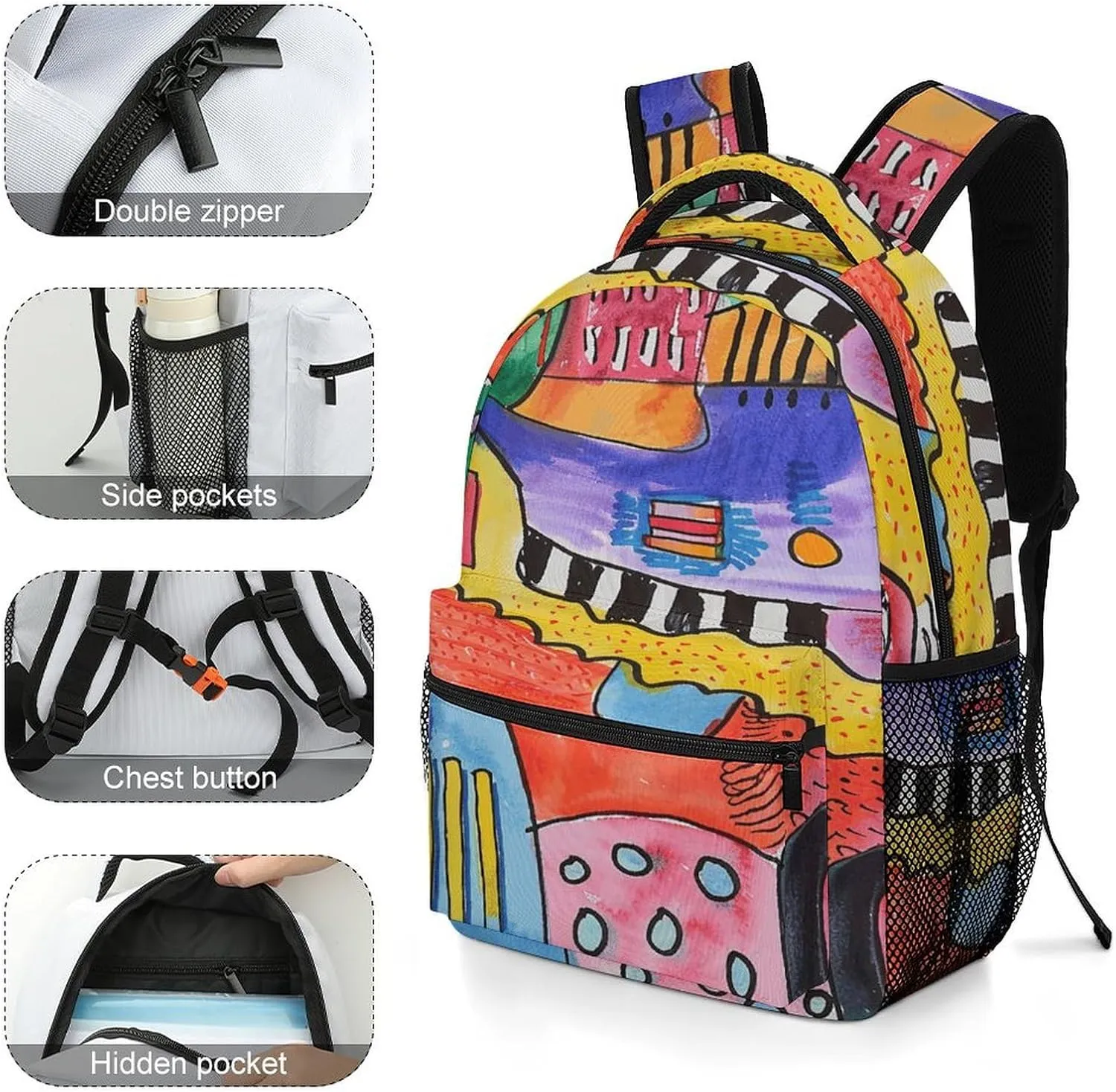 Small Backpacks Personalized Bright Colored Curves Printing Travel Bag Lightweight Travel Backpack For Women Men
