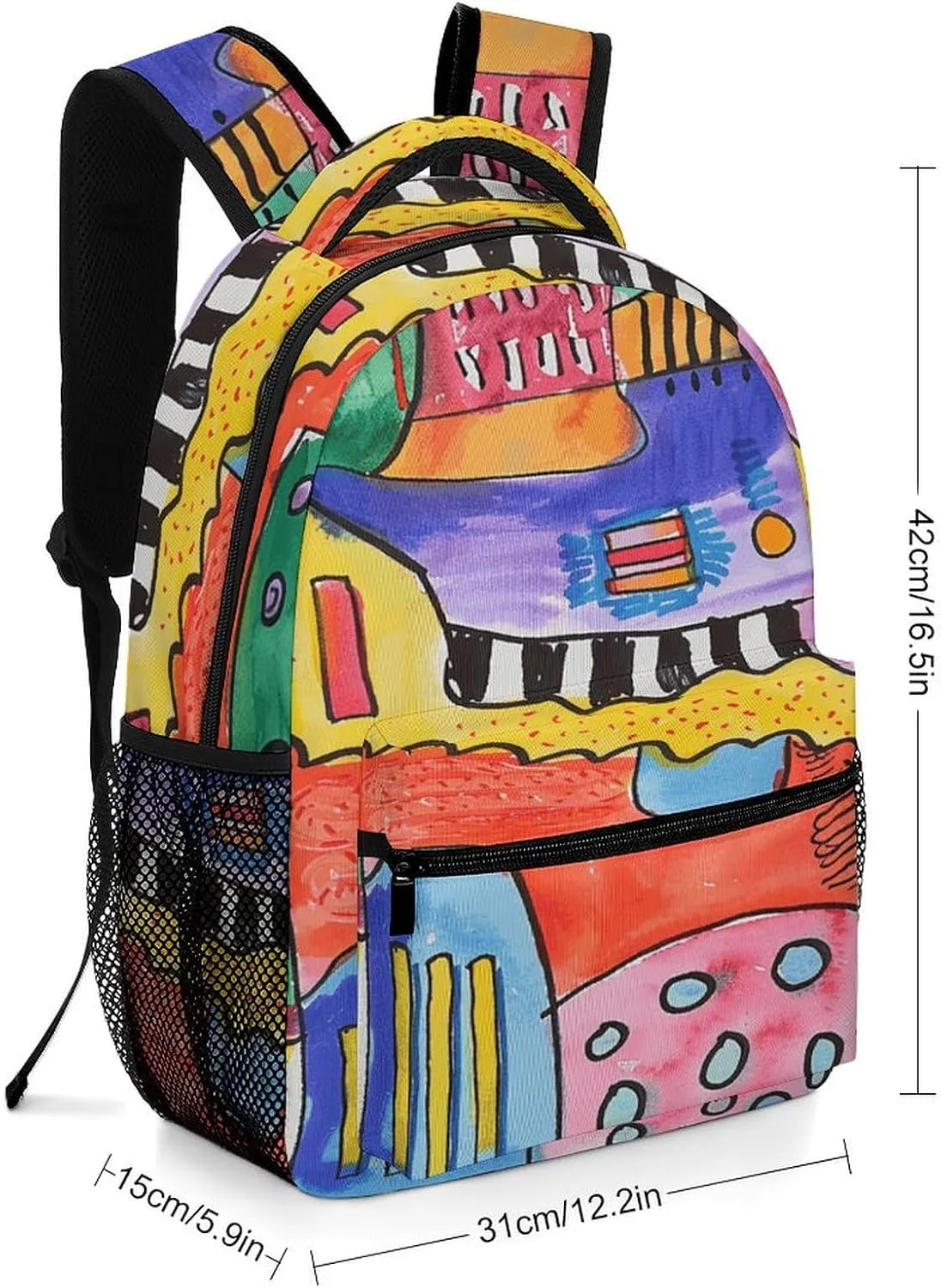 Small Backpacks Personalized Bright Colored Curves Printing Travel Bag Lightweight Travel Backpack For Women Men