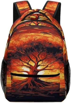 Small Backpacks Personalized Burning Tree of Life Printing Travel Bag Lightweight Travel Backpack For Women Men